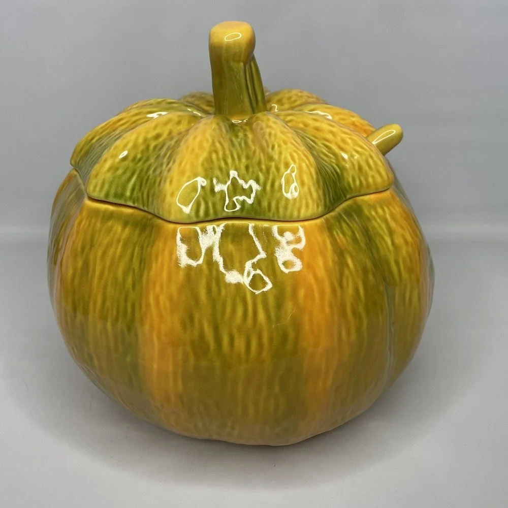 Bordallo Pinheiro Halloween Pumpkin Tureen w/Ladle Fall Decoration Portugal 10